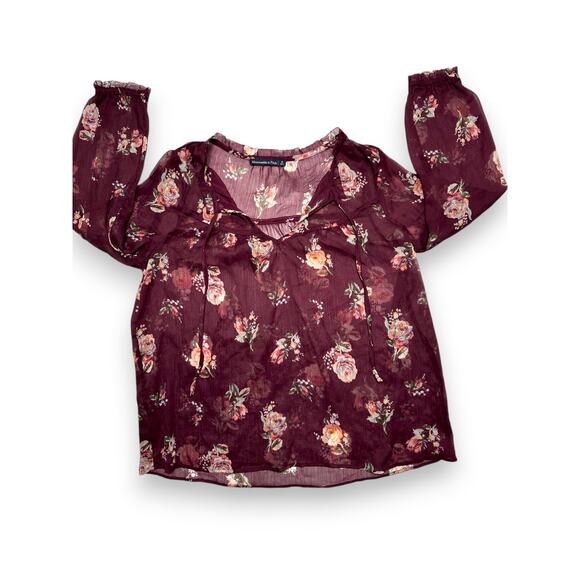Abercrombie & Fitch Burgundy Floral Sheer Boho Blouse Size Small - Picture 1 of 6